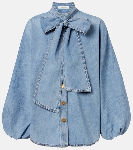 Indra tie-neck denim blouse in blue - Zimmermann | Mytheresa