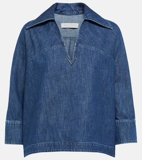 Tシャツ・カットソー VALENTINO SS25 Denim blouse (6B3DB02Z94B 558) Valentino Denim Shirt - Dark Wash - Women | 6B3DB02Z94B558