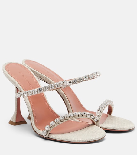Gigi embellished canvas mules in beige - Amina Muaddi | Mytheresa