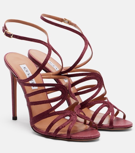 Serenade raffia sandals in burgundy - Aquazzura | Mytheresa