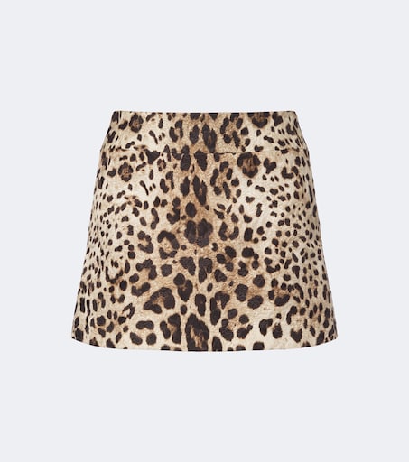Leopard-print cotton and silk-blend miniskirt in brown - Dolce