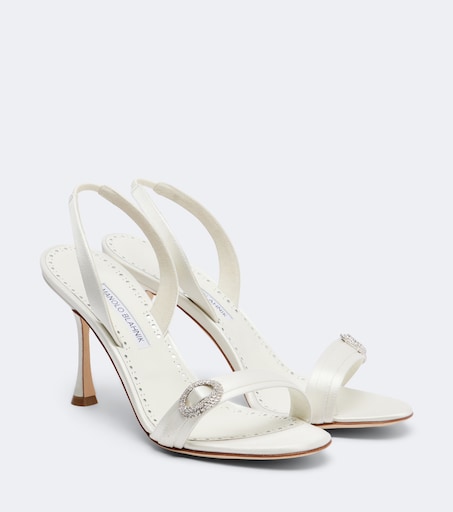 Zutosan embellished satin slingback sandals in white - Manolo