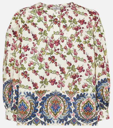 Printed ruffle-embellished top in white - Etro | Mytheresa