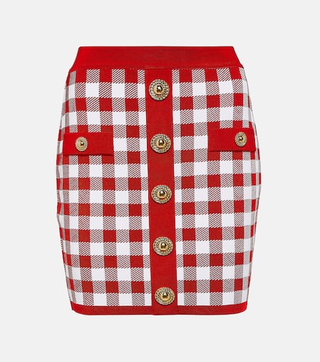 Gingham knit miniskirt in multicoloured - Balmain | Mytheresa
