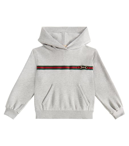 Web horsebit embellished cotton hoodie in grey - Gucci Kids