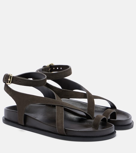 Mytheresa A Emery Sandalen Jalen Slim Aus Veloursleder Braun — Dua Lipa honeymoon beach edit