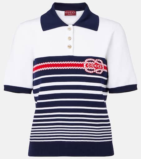 美品✨ GUCCI グッチ LOVELIGHT COTTON POLO TOP Cotton piquet polo with Web collar in navy | GUCCI® US
