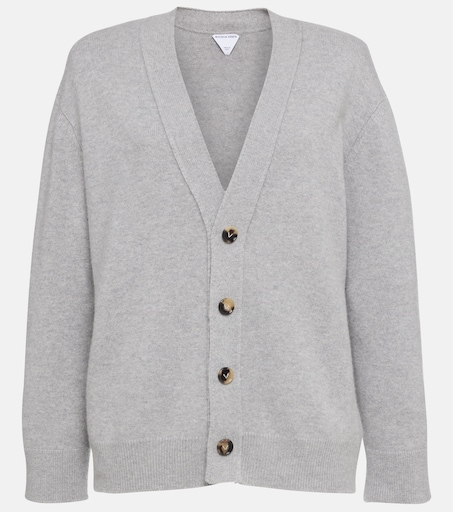 Leather-trimmed cashmere-blend cardigan in grey - Bottega Veneta