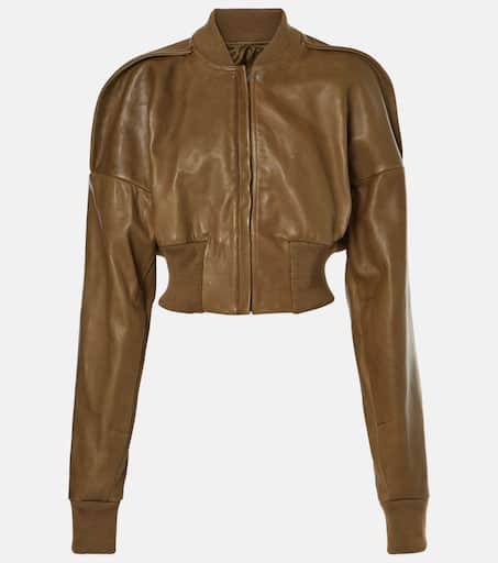 Flight cropped leather bomber jacket in brown - Rick Owens