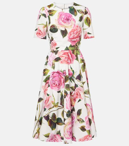 Dolce&Gabbana ローズプリント コットン ミディ丈 シャツドレス Dolce & Gabbana - Red Rose Print Cotton Poplin Corset Dress