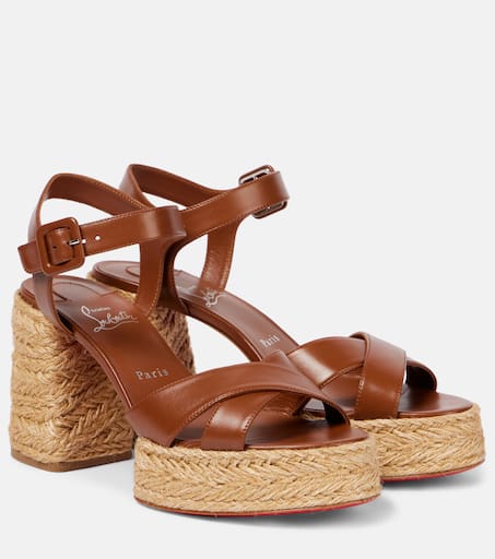【Christian Louboutin】 Calakala 85 レザー ミュール Calakala 85 leather espadrille sandals in brown - Christian
