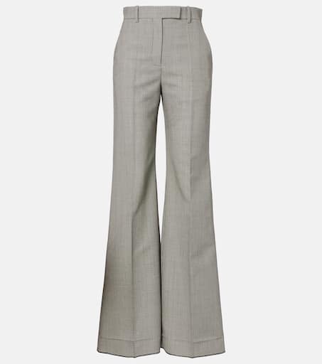 Checked wool and mohair wide-leg pants in white - Valentino
