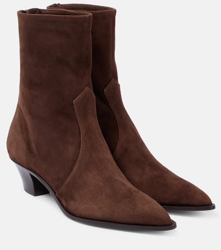 ブーツその他 Aquazzura Green Suede Ankle Boots With Tapered Toe AQUAZZURA Very Bow Tie 85 suede ankle boots | NET-A-PORTER
