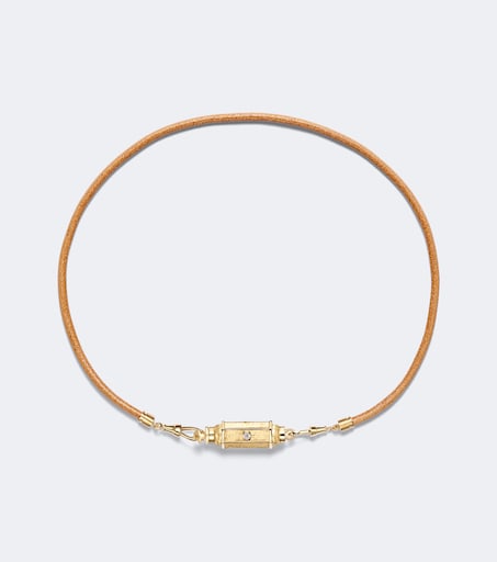 Baby 18kt gold and leather locket necklace with diamonds