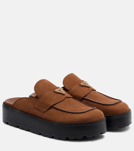 Suede mules in brown - Prada | Mytheresa