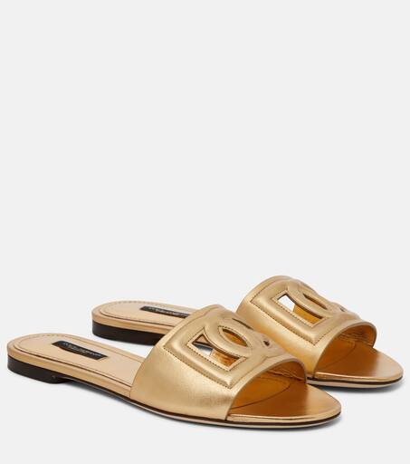 サンダル・ミュール LOGO DG LEATHER SLIDE Logo leather slides in orange - Dolce Gabbana | Mytheresa