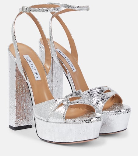 Sinner leather platform sandals in silver - Aquazzura