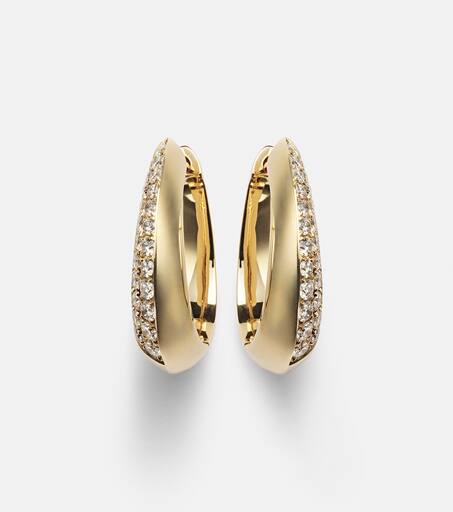 18K Gold Hoop Earrings with White Diamonds .61 carats