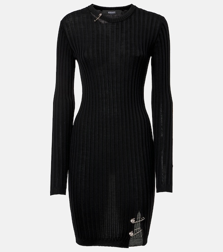 Safety Pin ribbed-knit minidress in black - Versace | Mytheresa