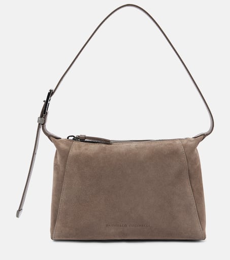 BRUNELLO CUCINELLI★BC Duo shoulder bag in suede with monile BC Duo suede shoulder bag in grey - Brunello Cucinelli