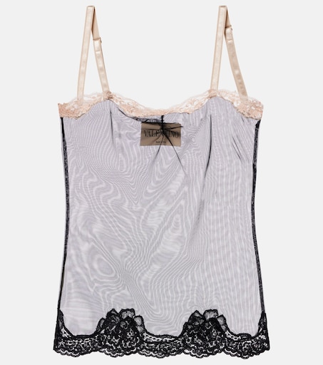 Valentino Lace-trimmed sheer mesh camisole