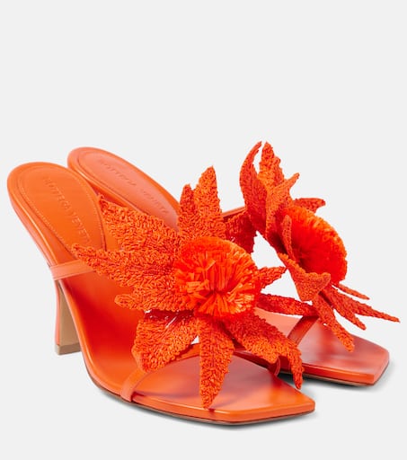 Adam raffia-trimmed leather mules in orange - Bottega Veneta