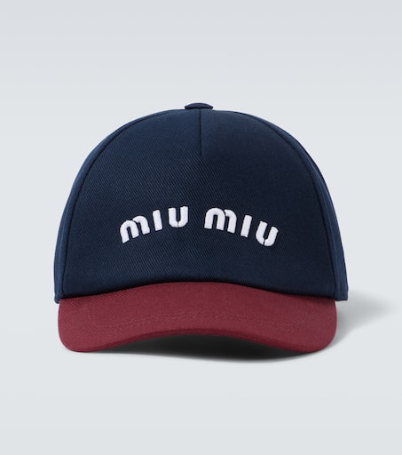 Logo cotton drill baseball cap in blue - Miu Miu | Mytheresa