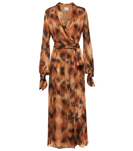 silk leopard print wrap dress JAYLEY Silk Blend Animal Print Maxi Wrap Dress