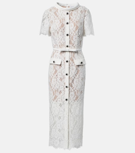 【 SALE 】Self-Portrait>>ホワイトレースチュニックドレス Lace midi dress in white - Self Portrait | Mytheresa