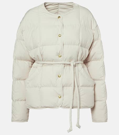 ジャケット MONCLER Woman Jacket White K10931A00146597KH 050 Belted leather-trimmed down jacket in white - Moncler