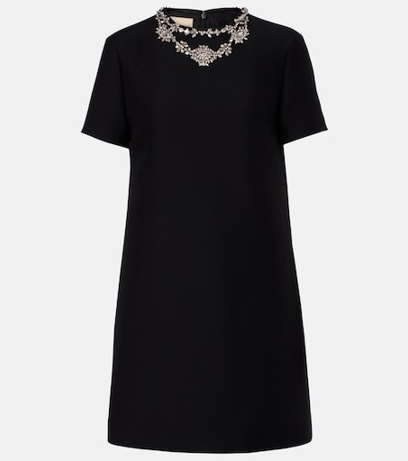 long beaded mother of the bride dresses The Black Stand Collar Sheer Slit Mini Dress - Slit Long Sleeve Sheer A  line Mini Dress - Black - Dresses main image 1