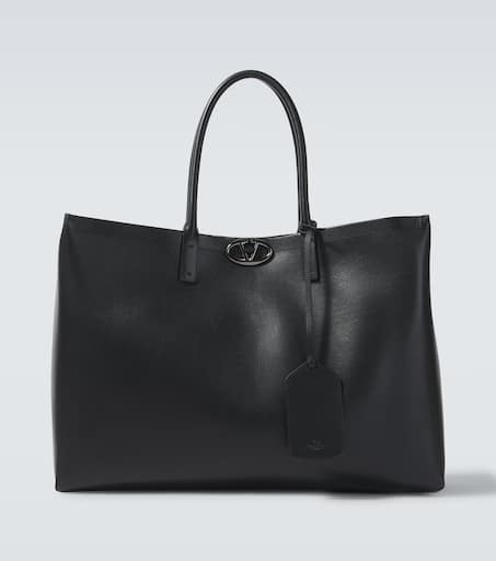 East/West leather tote bag in black - Valentino Garavani