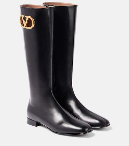 VLogo Signature leather knee-high boots in black - Valentino