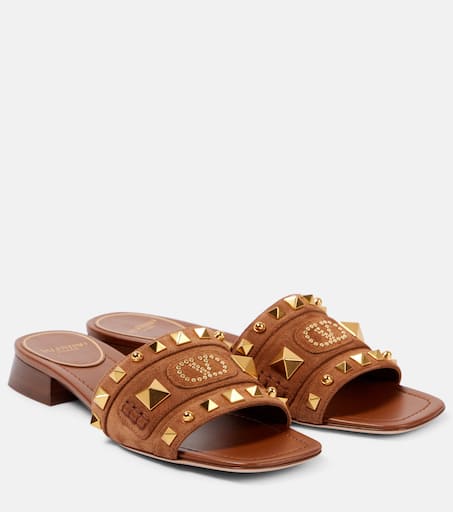 サンダル・ミュール Valentino Garavani Mule Plaster Caster In Pelle Plaster Caster studded suede slides in brown - Valentino