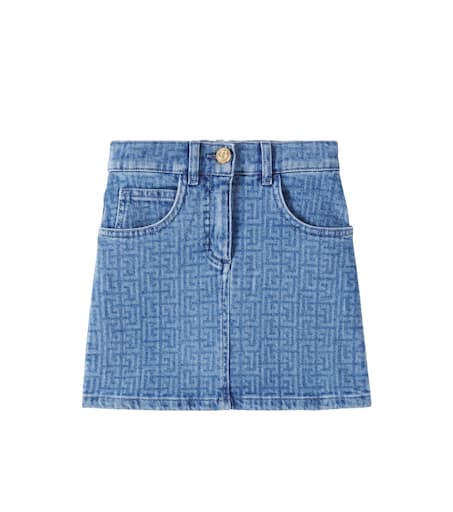 【送料&関税込】Balmain Skirt In Blue Cotton Monogram denim skirt in blue - Balmain Kids | Mytheresa