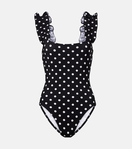 Polka-dot ruffled swimsuit in black - Karla Colletto | Mytheresa
