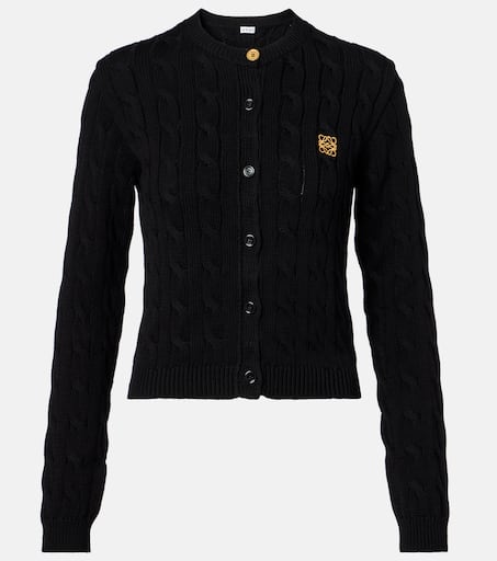 Anagram cable-knit cotton cardigan in black - Loewe | Mytheresa