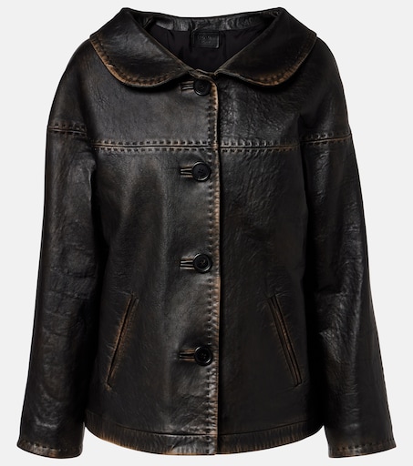 専用 PRADA Leather & Knit Jacket IT46 Prada Leather and Shearling Jacket | Saks Fifth Avenue