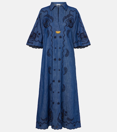 Zimmermann, Aster embroidered denim midi dress, Women, Blue, US 6, Dresses, Cotton Zimmermann, Aster embroidered denim midi dress, Women, Blue, US 6, Dresses, Cotton
