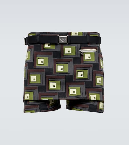 Belted jacquard shorts in brown - Prada | Mytheresa
