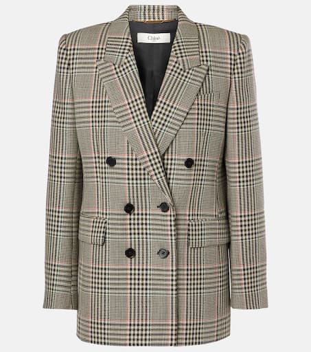 Double-breasted checked wool blazer in grey - Chloe | Mytheresa