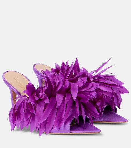 Daniah 85 embellished crêpe satin mules in purple - Gianvito Rossi