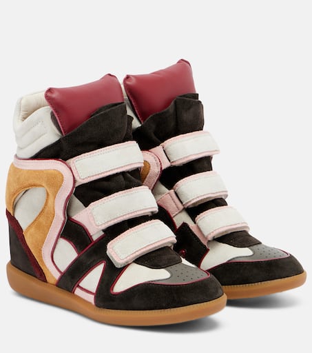 Bekett suede and leather wedge sneakers in multicoloured
