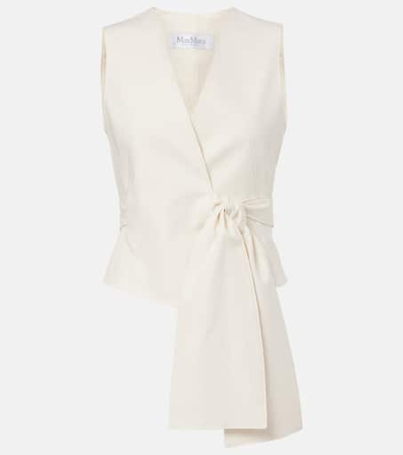 ベスト・ジレ Max Mara Ivory Stretch Cotton Zampa Vest Zampa bow-detail cotton-blend vest in white - Max Mara
