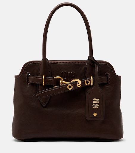 Aventure Small leather shoulder bag in brown - Miu Miu | Mytheresa