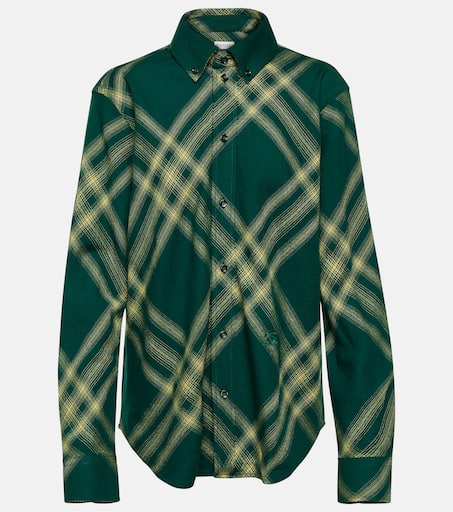 24AW new/Burberry チェックウールシャツ Shirt Green Checked wool shirt in green - Burberry | Mytheresa