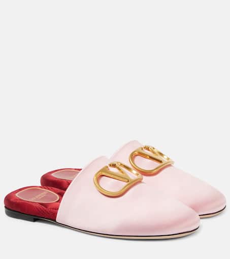 VLogo Signature satin slides in pink - Valentino Garavani