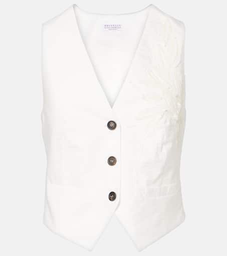 ベスト・ジレ Techno cotton poplin vest with herbarium applique and monili P01016204.jpg