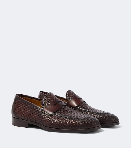 Woven leather penny loafers in brown - Magnanni | Mytheresa display picture 3