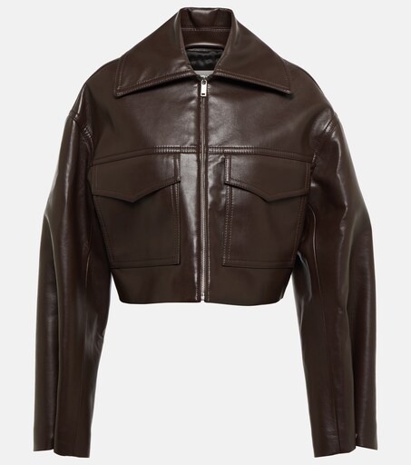 Sapir Cropped Faux Leather Jacket in Brown - Nanushka | Mytheresa